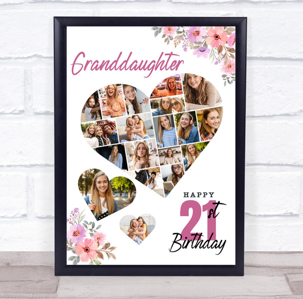 Photo Collage 21st Birthday Gift For Granddaughter 19-Photo Floral Print Canvas
