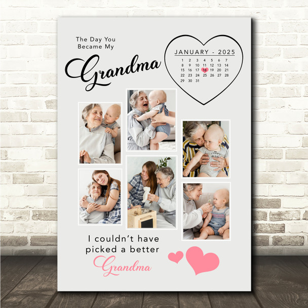 Photo Collage Mother's Day Gift For Grandma 6-Photo Calendar Date Print Canvas