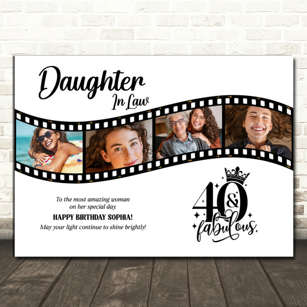 Photo Collage 40th Birthday Gift For Daughter-In-Law 4-Photo Film Print Canvas