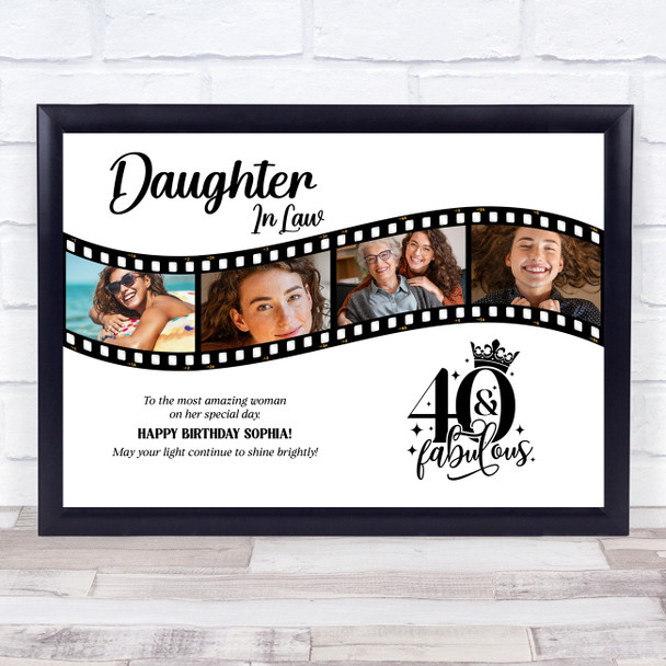 Photo Collage 40th Birthday Gift For Daughter-In-Law 4-Photo Film Print Canvas