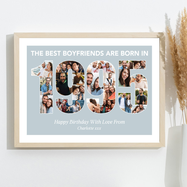 Photo Collage Blue Birthday Gift For Boyfriend 22-Photo Year 1995 Print Canvas