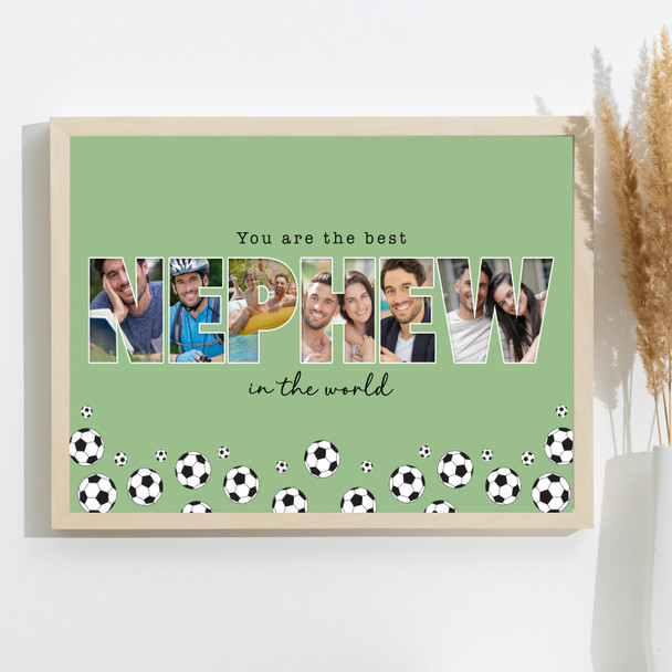 Photo Collage Green Football 6-Photo Any Occasion Gift For Nephew Print Canvas