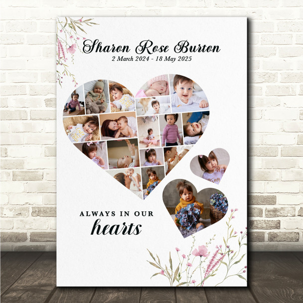 Photo Collage Kids Memorial Gift For Anyone 19-Photo Pink Floral Print Or Canvas Photo Collage Kids Memorial Gift For Anyone 19-Photo Pink Floral Print Or Canvas