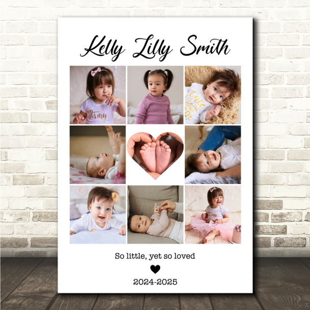 Photo Collage Kids Memorial Gift For Anyone 9-Photo Black Floral Print Or Canvas