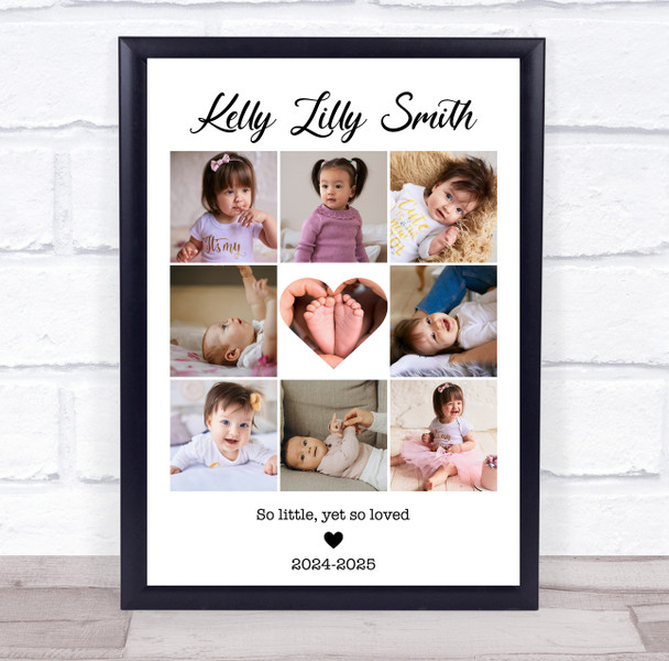 Photo Collage Kids Memorial Gift For Anyone 9-Photo Black Floral Print Or Canvas