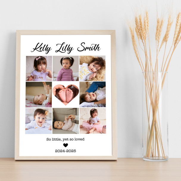 Photo Collage Kids Memorial Gift For Anyone 9-Photo Black Floral Print Or Canvas