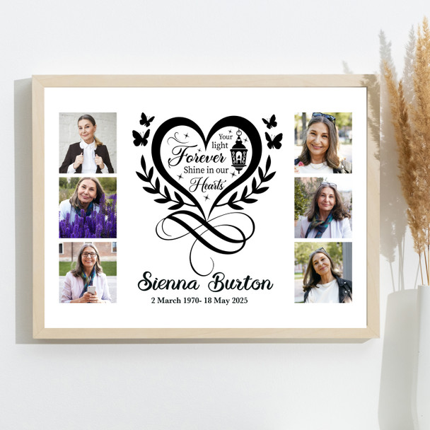 Photo Collage Memorial gift For Anyone 6-Photo Butterflies Heart Print Or Canvas