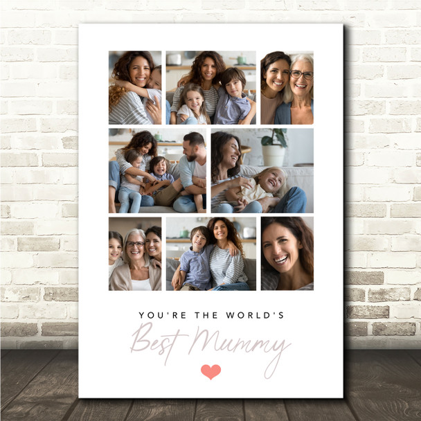 Photo Collage Gift For Best Mummy Mother's Day 8-Photo Red Heart Print Or Canvas