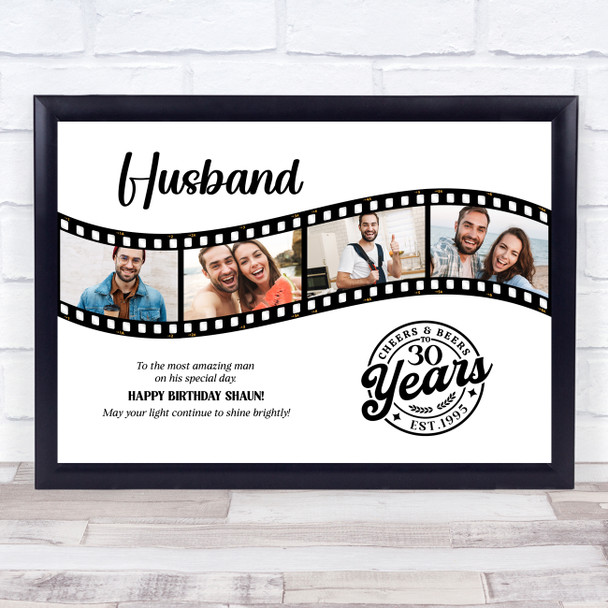 Photo Collage 30th Birthday Gift For Husband 4-Photo Camera Film Print Or Canvas