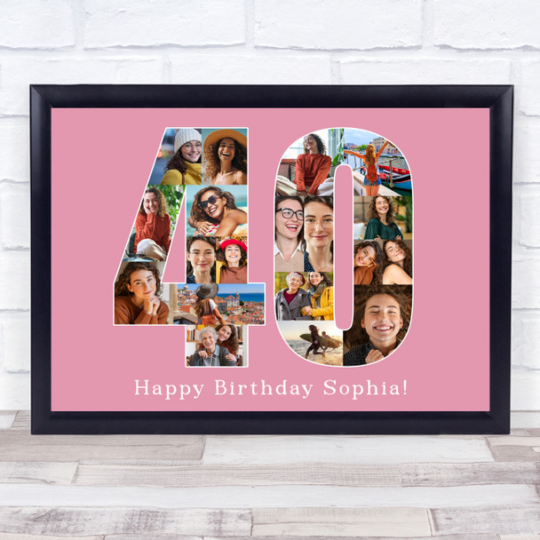 Photo Collage 40th Birthday Custom Gift For Her 19-Photo 40 Pink Print Or Canvas