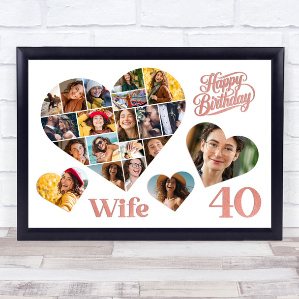 Photo Collage 40th Birthday Custom Gift For Wife 20-Photo Hearts Print Or Canvas