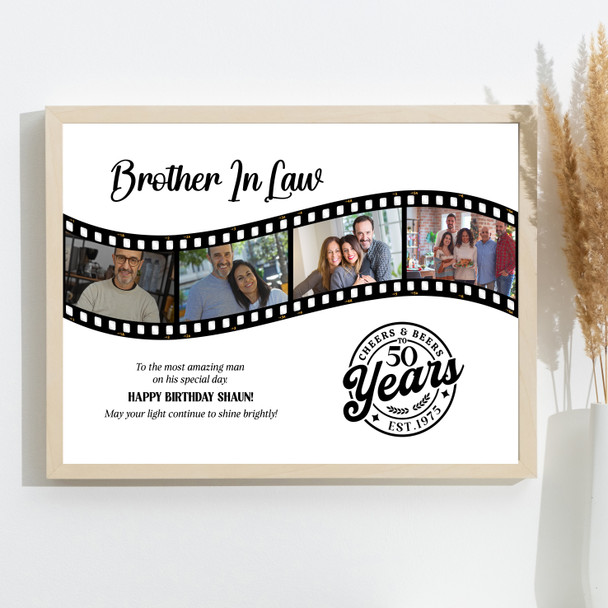 Photo Collage 50th Birthday Gift For Brother-In-Law 4-Photo Film Print Or Canvas