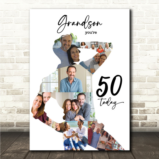 Photo Collage 50th Birthday Custom Gift For Grandson 9-Photo Man Print Or Canvas