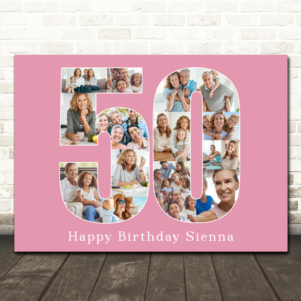 Photo Collage 50th Birthday Gift For Her 17-Photo Number 50 Pink Print Or Canvas