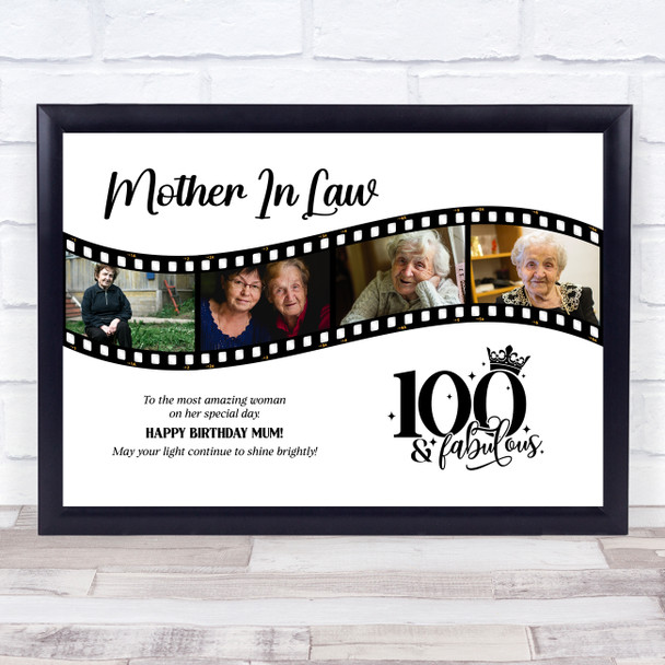 Photo Collage 100th Birthday Gift For Mother-In-Law 4-Photo Film Print Or Canvas