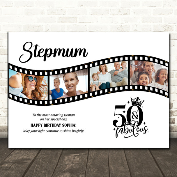 Photo Collage 50th Birthday Gift For Stepmum 4-Photo Camera Film Print Or Canvas