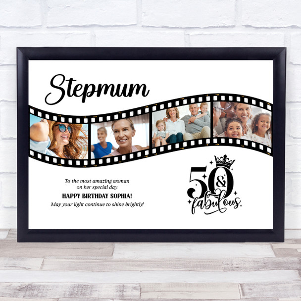 Photo Collage 50th Birthday Gift For Stepmum 4-Photo Camera Film Print Or Canvas