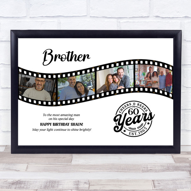 Photo Collage 60th Birthday Gift For Brother 4-Photo Camera Film Print Or Canvas