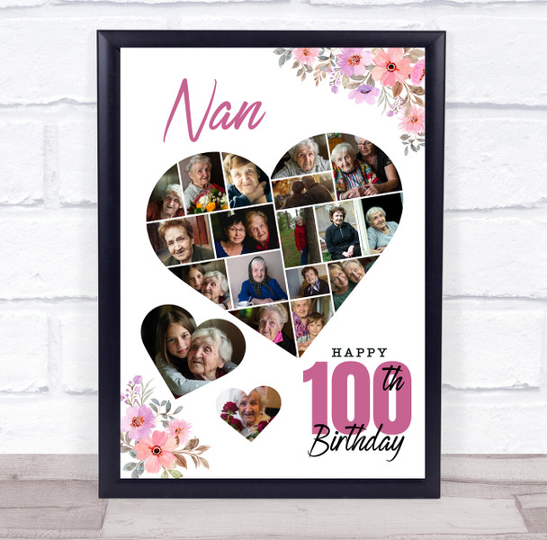Photo Collage 100th Birthday Custom Gift For Nan 19-Photo Floral Print Or Canvas