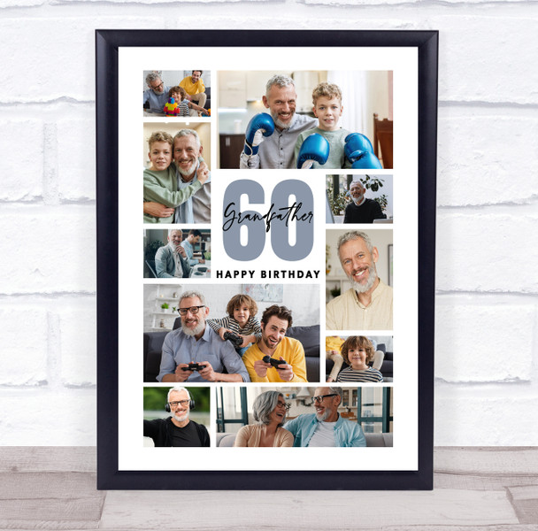 Photo Collage 60th Birthday Custom Gift For Grandfather 10-Photo Print Or Canvas