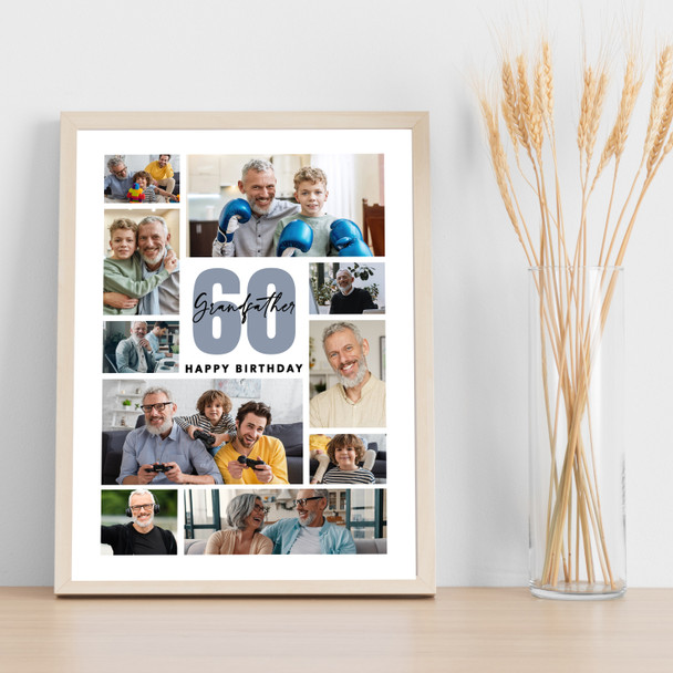 Photo Collage 60th Birthday Custom Gift For Grandfather 10-Photo Print Or Canvas