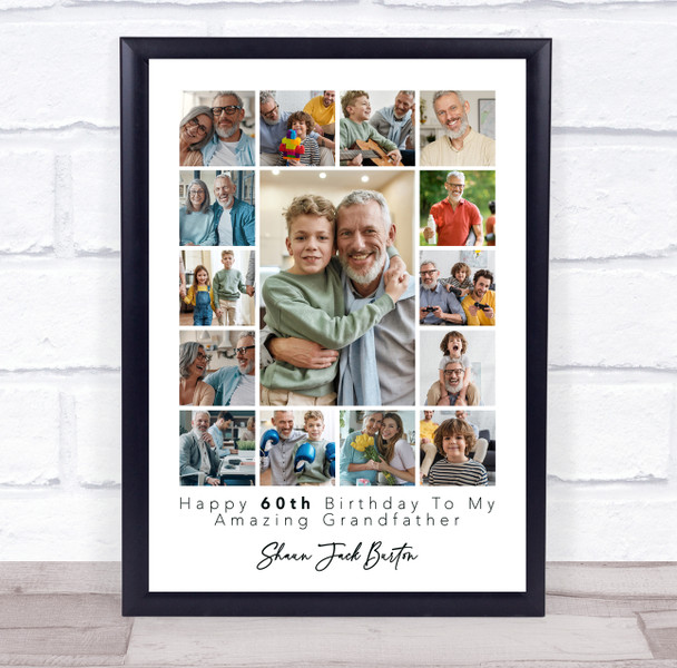 Photo Collage 60th Birthday Custom Gift For Grandfather 15-Photo Print Or Canvas