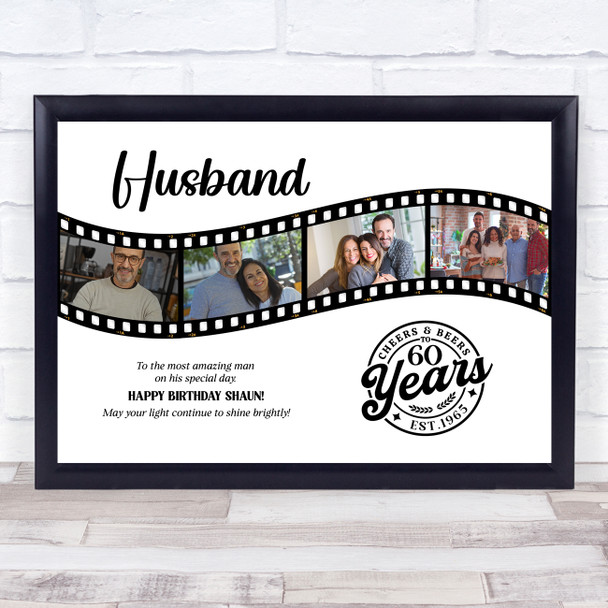 Photo Collage 60th Birthday Gift For Husband 4-Photo Camera Film Print Or Canvas