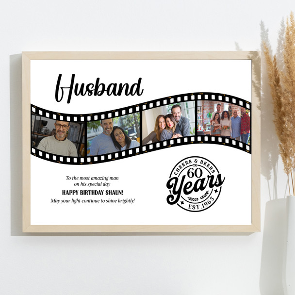 Photo Collage 60th Birthday Gift For Husband 4-Photo Camera Film Print Or Canvas