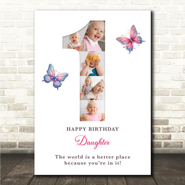 Photo Collage 6-Photo 1st Birthday Gift For Baby Girls Butterfly Print Or Canvas