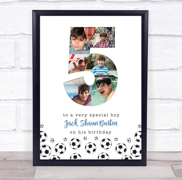 Photo Collage 6-Photo 5th Birthday Football Custom Gift For Boys Print Or Canvas