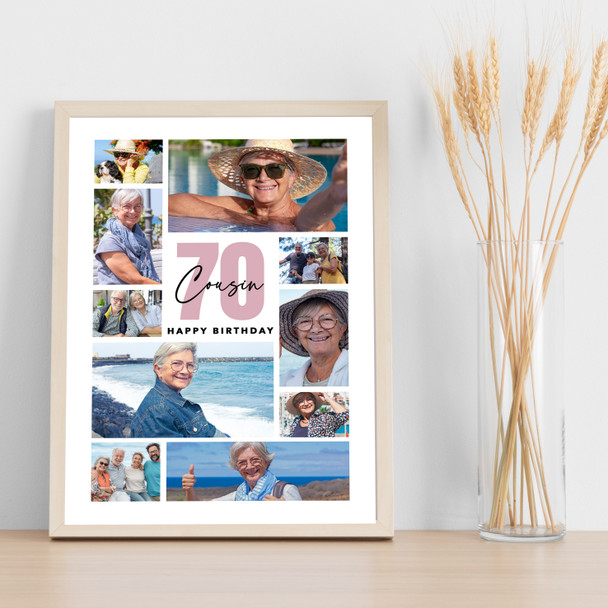 Photo Collage 70th Birthday Custom Gift For Cousin 10-Photo Pink Print Or Canvas