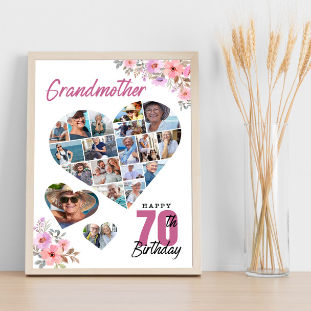Photo Collage 70th Birthday Gift For Grandmother 19-Photo Floral Print Or Canvas