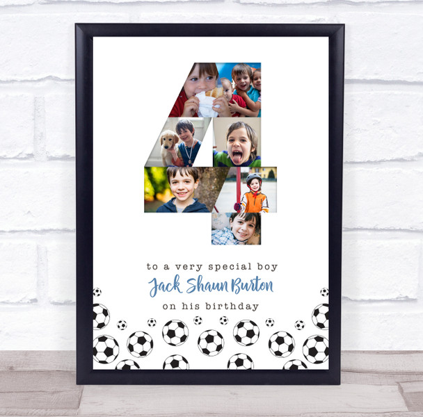 Photo Collage 7-Photo 4th Birthday Football Custom Gift For Boys Print Or Canvas