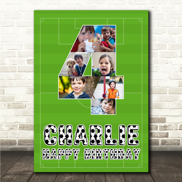 Photo Collage 7-Photo 4th Birthday Custom Gift For Boys Football Print Or Canvas