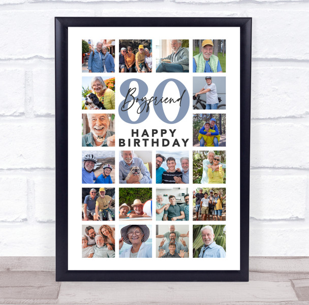 Photo Collage 80th Birthday Gift For Boyfriend 20-Photo Portrait Print Or Canvas