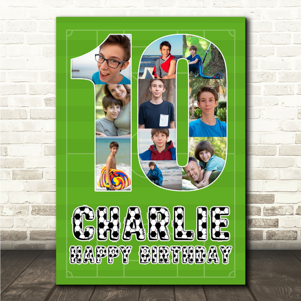 Photo Collage 10-Photo 10th Birthday Gift For Kids Boys Football Print Or Canvas