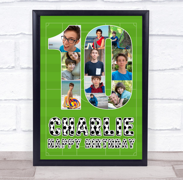 Photo Collage 10-Photo 10th Birthday Gift For Kids Boys Football Print Or Canvas