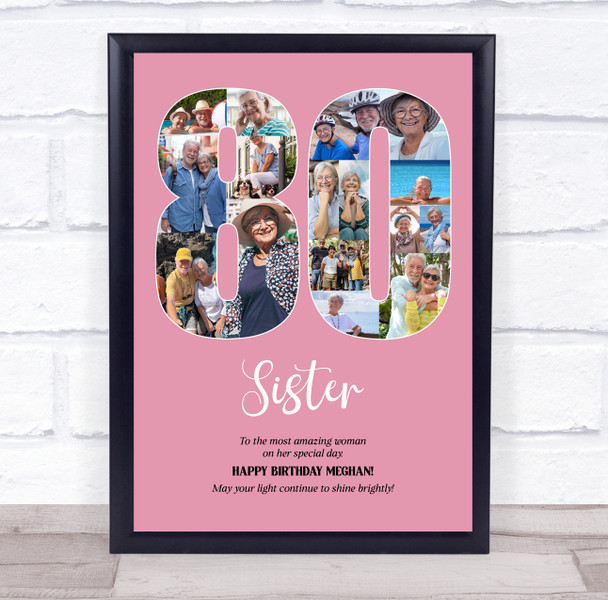 Photo Collage 80th Birthday Custom Gift For Her 16-Photo 80 Pink Print Or Canvas