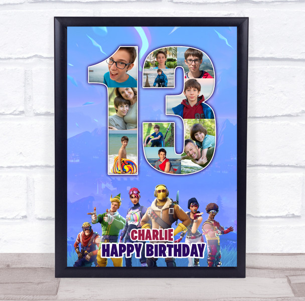 Photo Collage 10-Photo 13th Birthday Gift For Teen Boys Fortnite Print Or Canvas