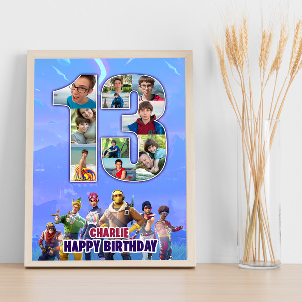 Photo Collage 10-Photo 13th Birthday Gift For Teen Boys Fortnite Print Or Canvas