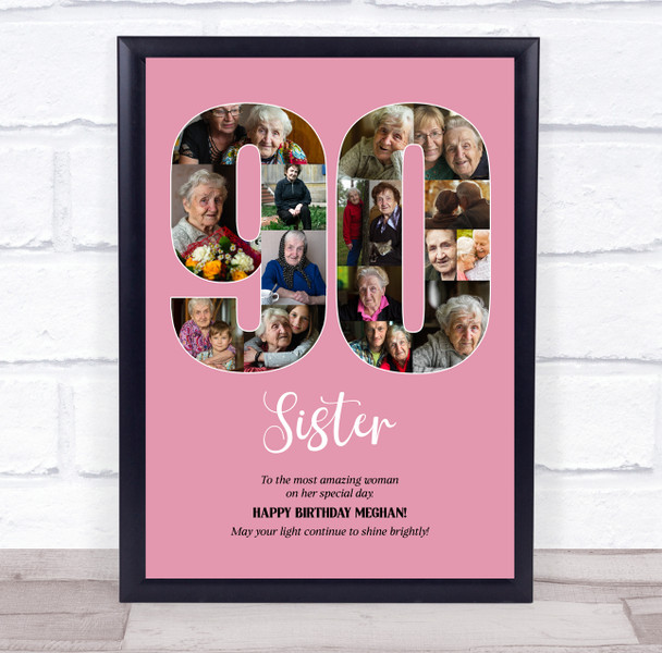 Photo Collage 90th Birthday Custom Gift For Her 16-Photo 90 Pink Print Or Canvas