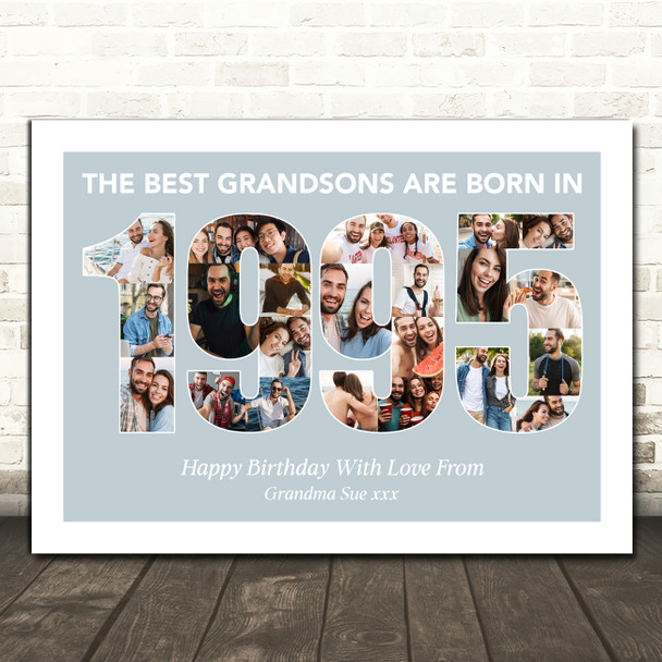 Photo Collage Blue Birthday Gift For Grandson 22-Photo Year 1995 Print Or Canvas