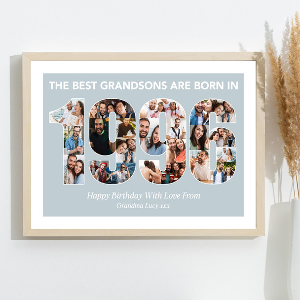 Photo Collage Blue Birthday Gift For Grandson 23-Photo Year 1996 Print Or Canvas