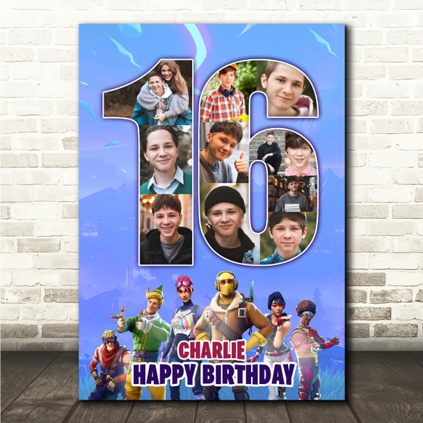 Photo Collage 11-Photo 16th Birthday Gift For Teen Boys Fortnite Print Or Canvas