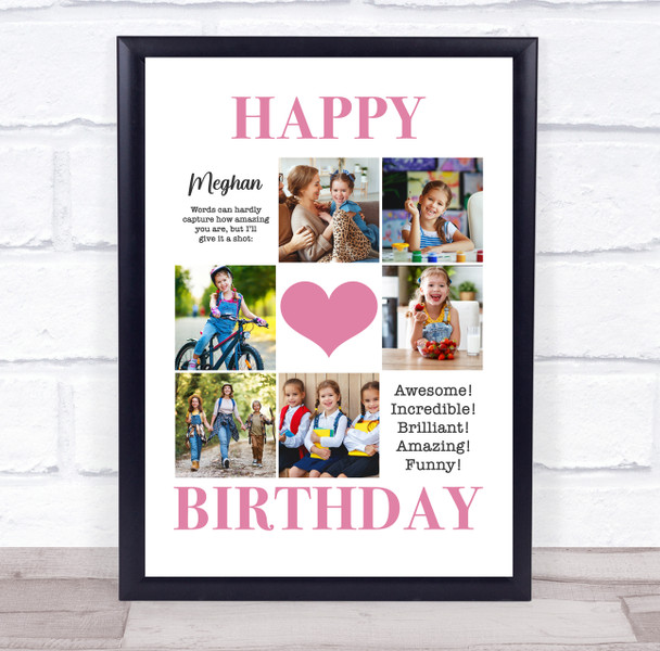 Photo Collage Kids Girls Birthday Custom Gift 6-Photo Pink Heart Print Or Canvas