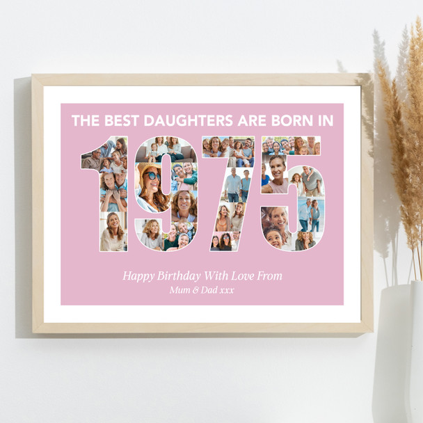 Photo Collage Pink Birthday Gift For Daughter 22-Photo Year 1975 Print Or Canvas