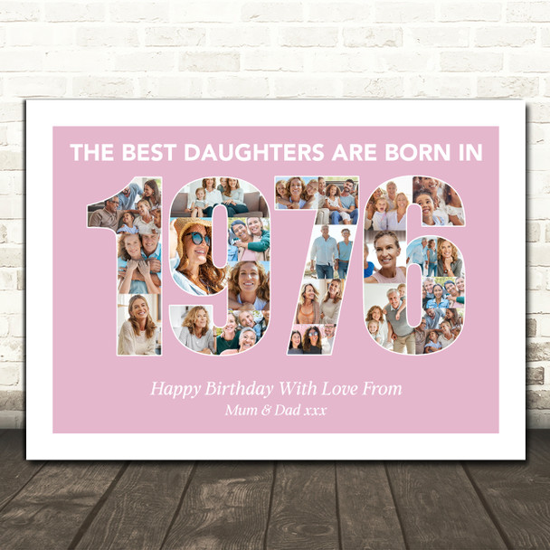 Photo Collage Pink Birthday Gift For Daughter 23-Photo Year 1976 Print Or Canvas