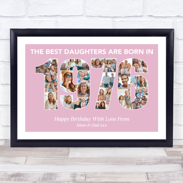 Photo Collage Pink Birthday Gift For Daughter 23-Photo Year 1976 Print Or Canvas