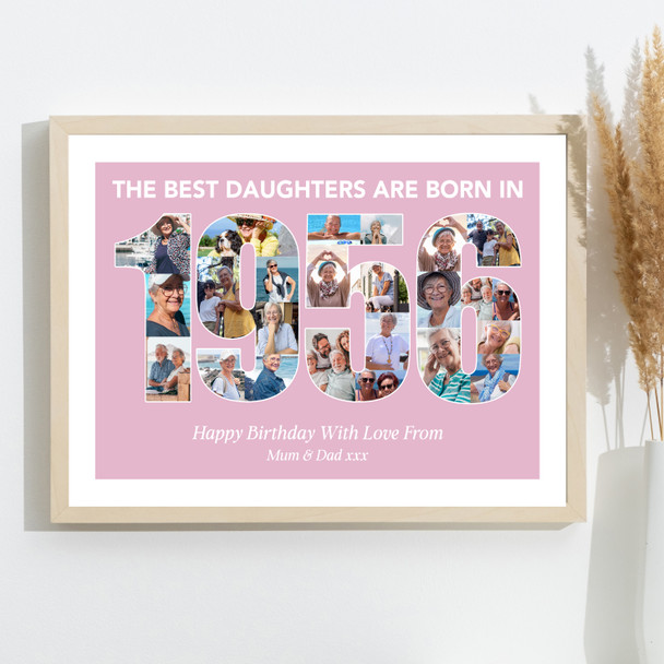 Photo Collage Pink Birthday Gift For Daughter 24-Photo Year 1956 Print Or Canvas