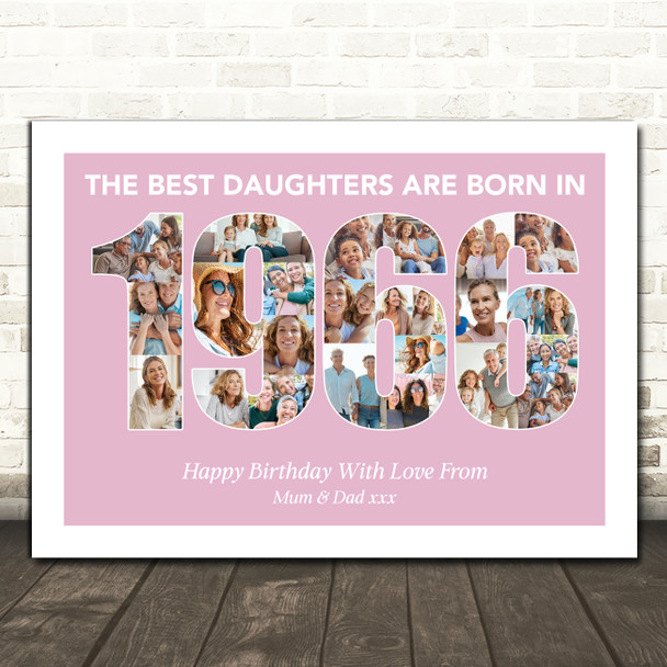 Photo Collage Pink Birthday Gift For Daughter 25-Photo Year 1966 Print Or Canvas